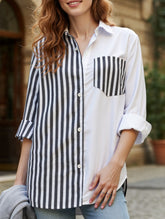 Lapel patchwork top casual shirt